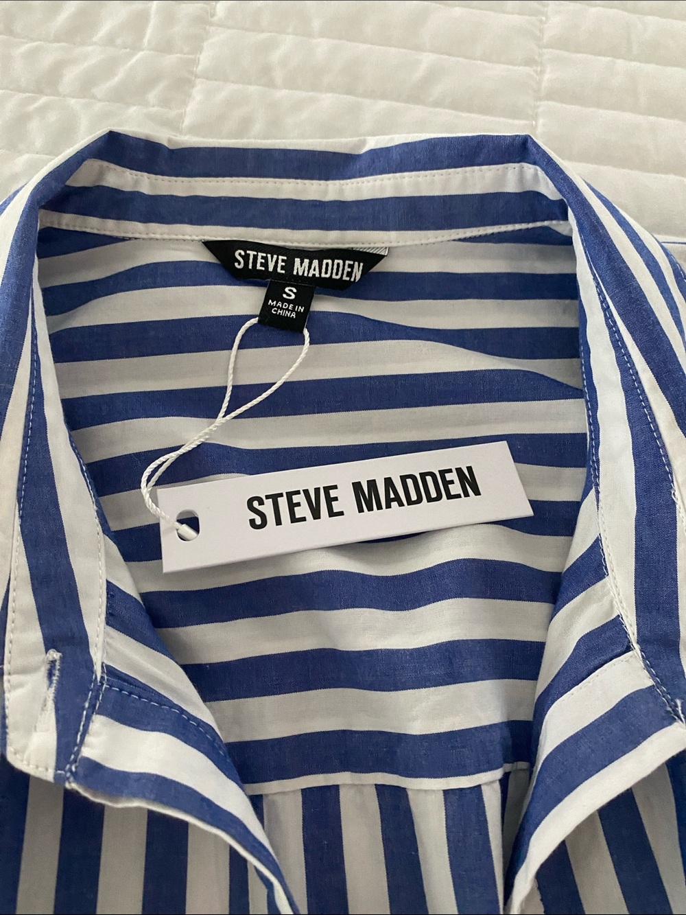 Steve Madden Rani Blue & White Vertical Stripe Shirt Dress. Sz Small. NWT - Picture 10 of 10